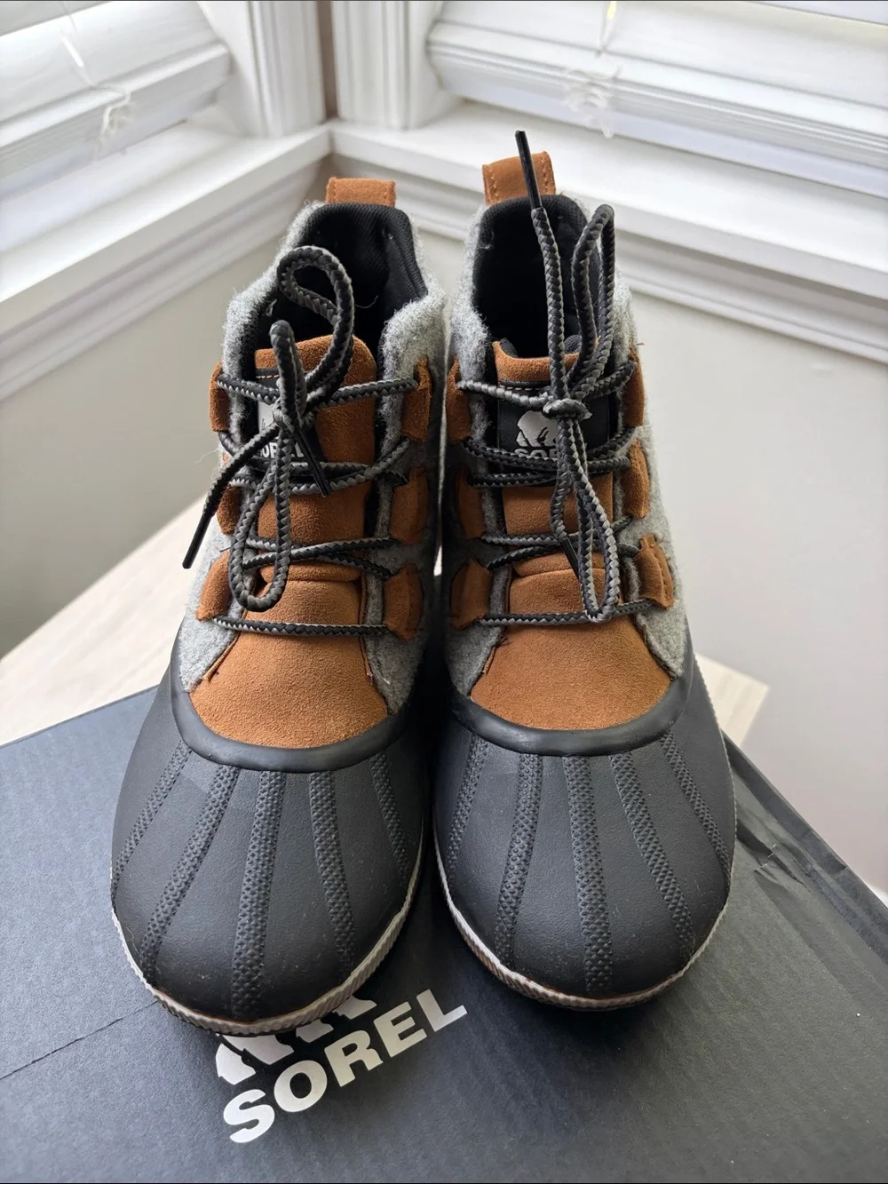 Sorel Gray Wool & Brown Suede Waterproof Duck Boots